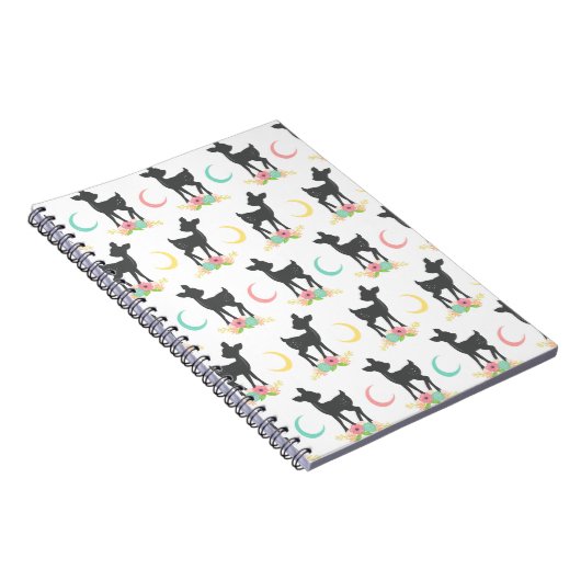 Deer Pattern, Baby Deer, Boho, Flowers, Moon Notitieboek (Rechterzijde)