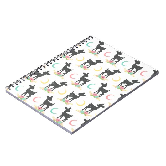 Deer Pattern, Baby Deer, Boho, Flowers, Moon Notitieboek (Linkerzijde)