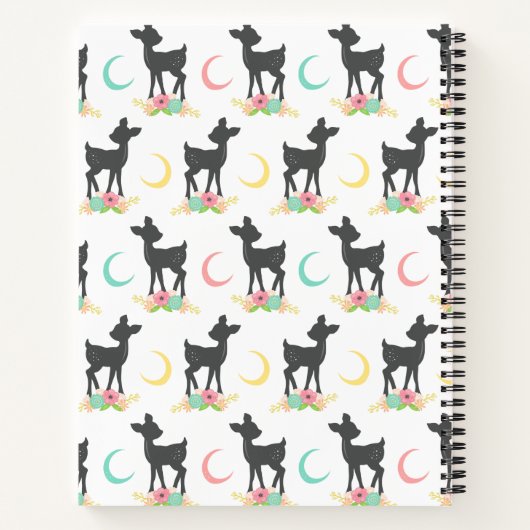 Deer Pattern, Baby Deer, Boho, Flowers, Moon Notitieboek (Achterkant)
