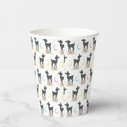 Deer Pattern, Baby Deer, Boho, Flowers, Moon Papieren Bekers (Rechts)