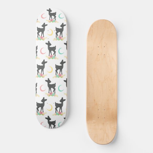 Deer Pattern, Baby Deer, Boho, Flowers, Moon Persoonlijk Skateboard (Voorkant)