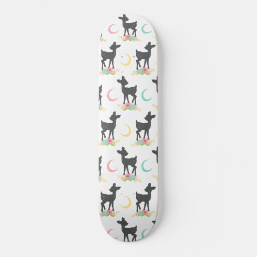 Deer Pattern, Baby Deer, Boho, Flowers, Moon Persoonlijk Skateboard (Voorkant)