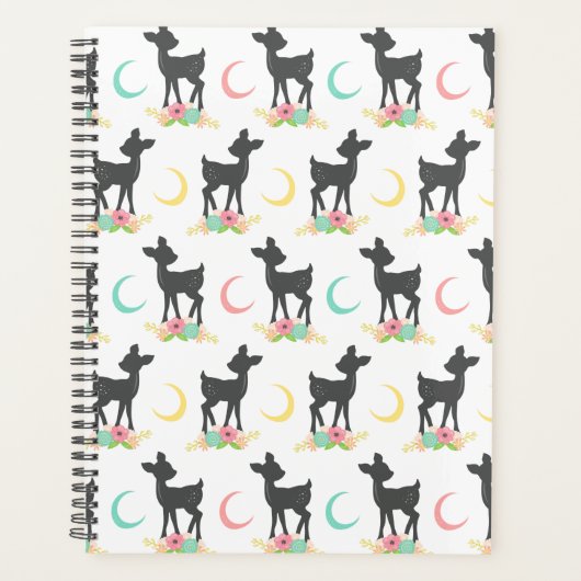 Deer Pattern, Baby Deer, Boho, Flowers, Moon Planner (Voorkant)