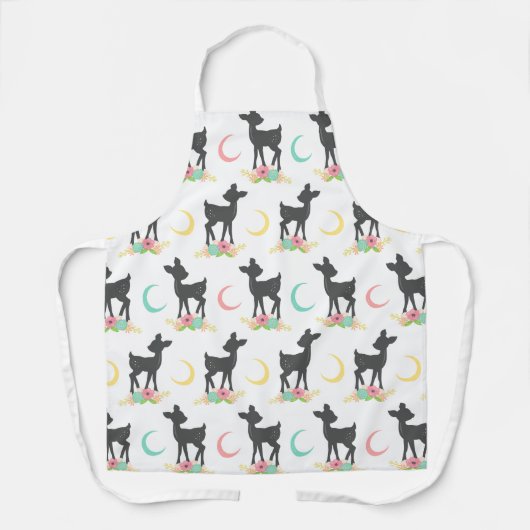 Deer Pattern, Baby Deer, Boho, Flowers, Moon Schort (Voorkant)