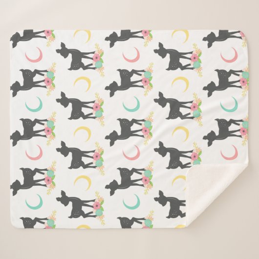 Deer Pattern, Baby Deer, Boho, Flowers, Moon Sherpa Deken (Voorkant (horizontaal))