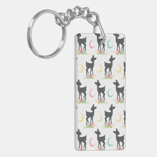 Deer Pattern, Baby Deer, Boho, Flowers, Moon Sleutelhanger (Voorkant Links)