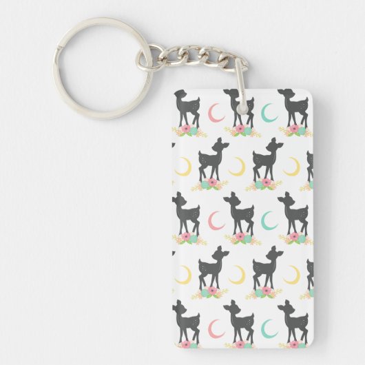 Deer Pattern, Baby Deer, Boho, Flowers, Moon Sleutelhanger (Voorkant)