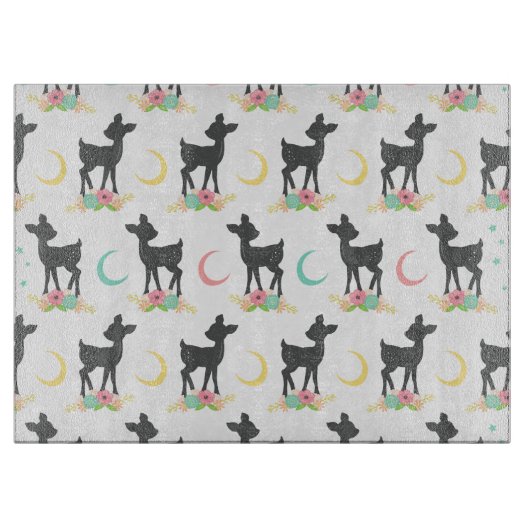 Deer Pattern, Baby Deer, Boho, Flowers, Moon Snijplank (Voorkant)