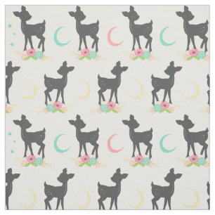 Deer Pattern, Baby Deer, Boho, Flowers, Moon Stof