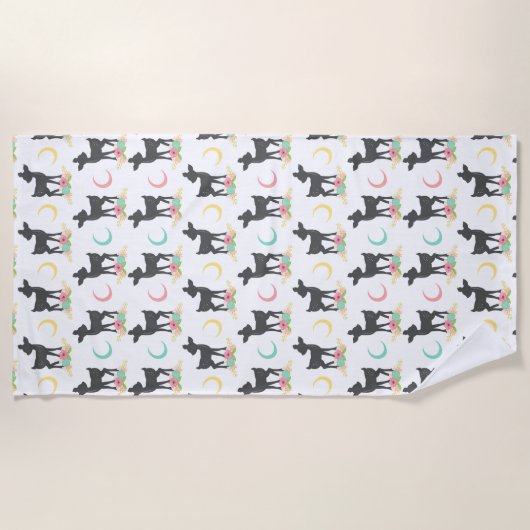 Deer Pattern, Baby Deer, Boho, Flowers, Moon Strandlaken (Voorkant)