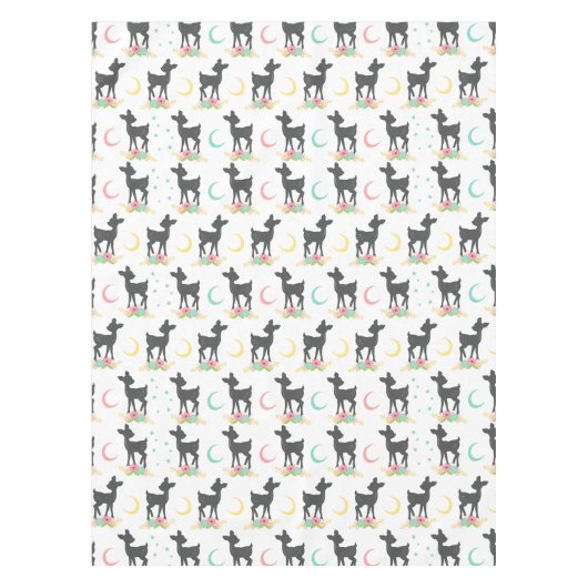 Deer Pattern, Baby Deer, Boho, Flowers, Moon Tafelkleed (Voorkant)