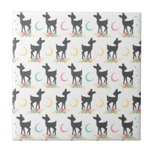 Deer Pattern, Baby Deer, Boho, Flowers, Moon Tegeltje