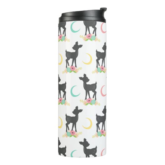 Deer Pattern, Baby Deer, Boho, Flowers, Moon Thermosbeker (Gedraaid links)