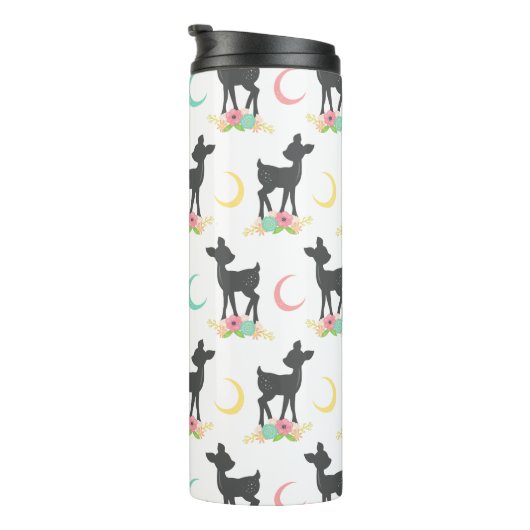 Deer Pattern, Baby Deer, Boho, Flowers, Moon Thermosbeker (Geroteerd rechts)