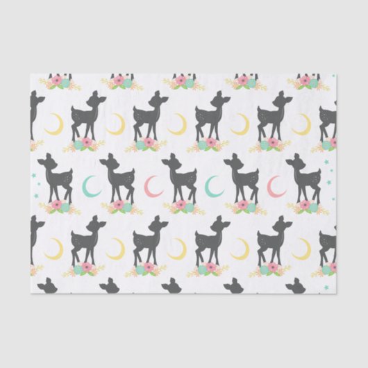 Deer Pattern, Baby Deer, Boho, Flowers, Moon Tissuepapier (Voorkant)