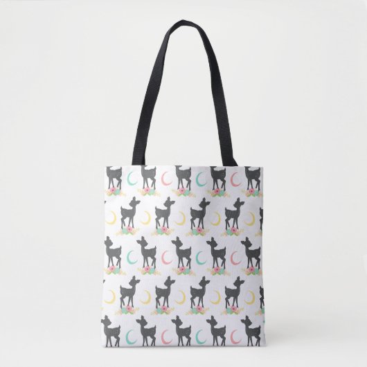 Deer Pattern, Baby Deer, Boho, Flowers, Moon Tote Bag (Voorkant)