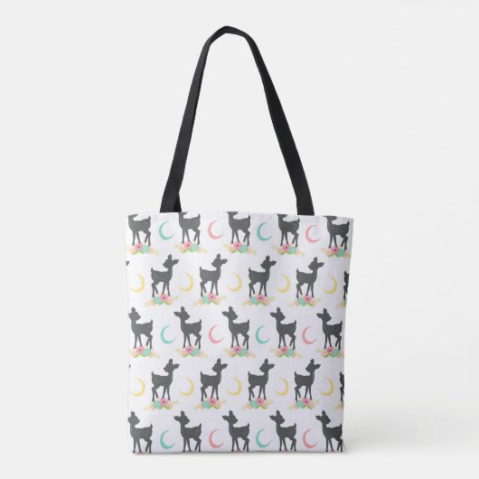 Deer Pattern, Baby Deer, Boho, Flowers, Moon Tote Bag (Achterkant)