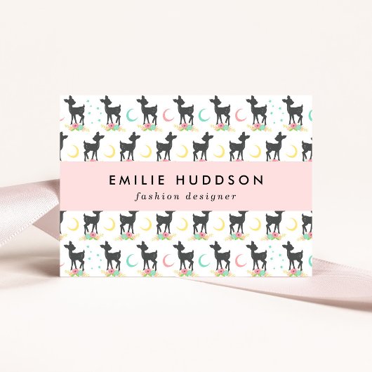 Deer Pattern, Baby Deer, Boho, Flowers, Moon Visitekaartje