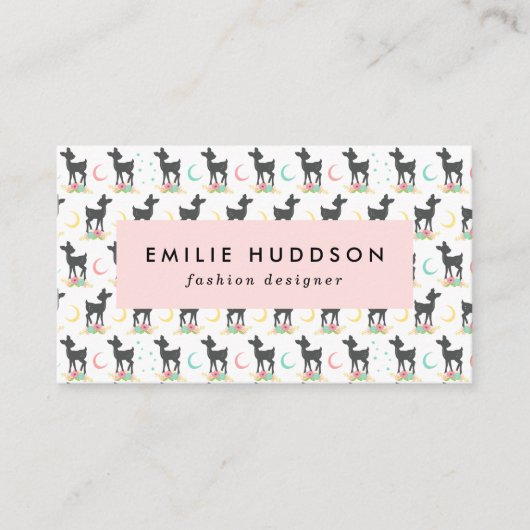 Deer Pattern, Baby Deer, Boho, Flowers, Moon Visitekaartje (Voorkant)