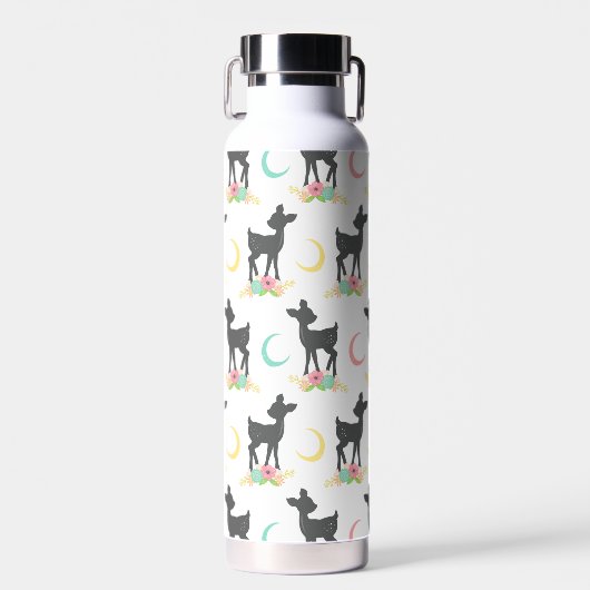 Deer Pattern, Baby Deer, Boho, Flowers, Moon Waterfles (Voorkant)