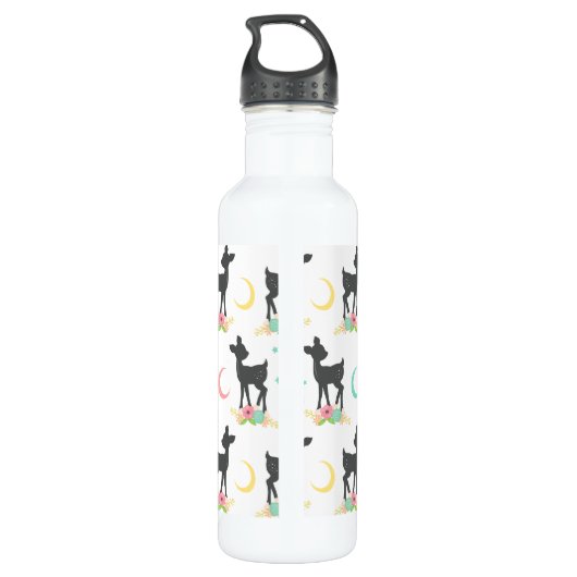 Deer Pattern, Baby Deer, Boho, Flowers, Moon Waterfles (Achterkant)