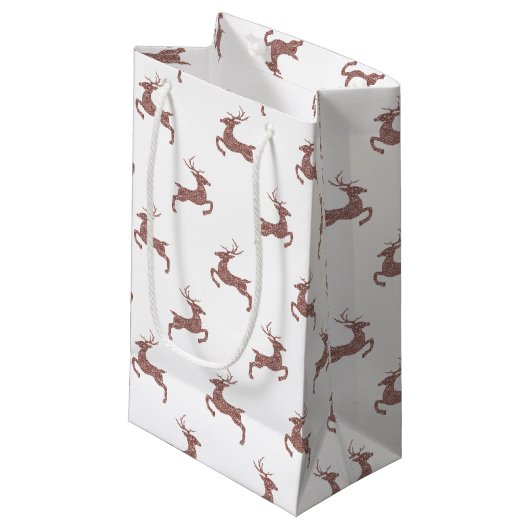 Deer Pattern in Faux Roos Gold Pink Glitter Kijk u Klein Cadeauzakje (Voorkant Gekanteld)