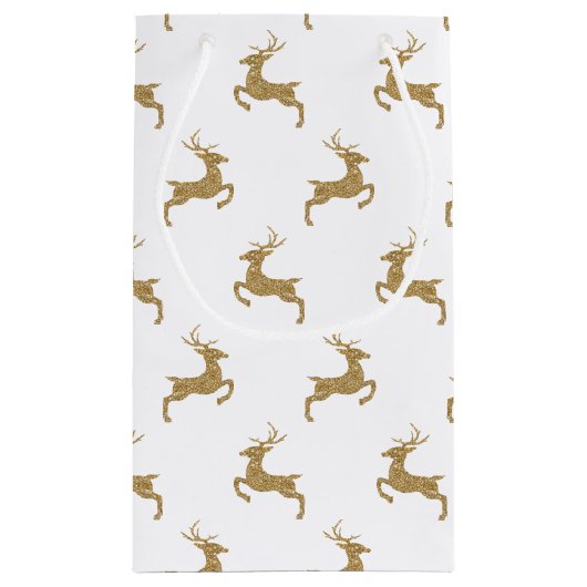 Deer Pattern in Faux Yellow Glitter Texture Klein Cadeauzakje (Achterkant)