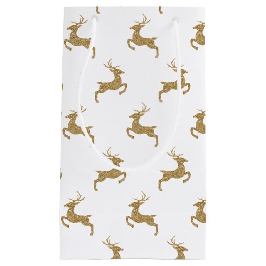 Deer Pattern in Faux Yellow Glitter Texture Klein Cadeauzakje (Voorkant)