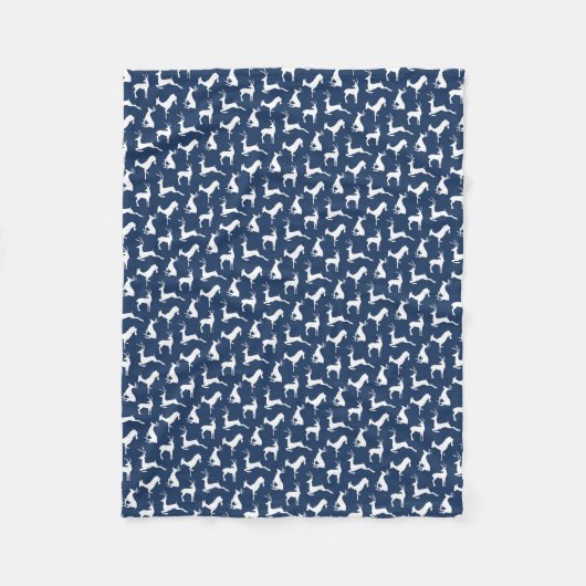 Deer Pattern in Navy Blue en White Fleece Deken (Voorkant)