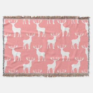 Deer Pattern in White op Roze Deken