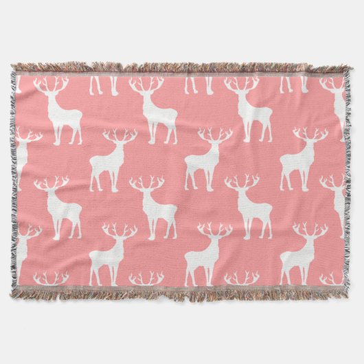 Deer Pattern in White op Roze Deken (Voorkant)