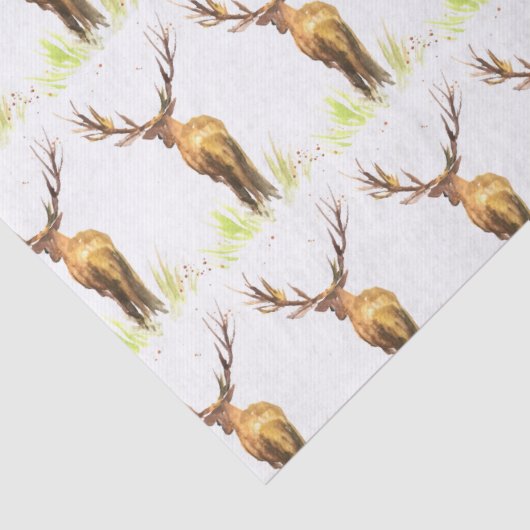 Deer Pattern Waterverf Rustige Kerstmis Brown Tissuepapier (Detail)