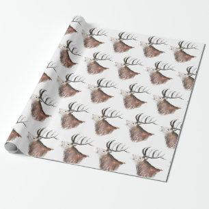 Deer Pattern-Waterverf Rustige kerstwrapping Cadeaupapier