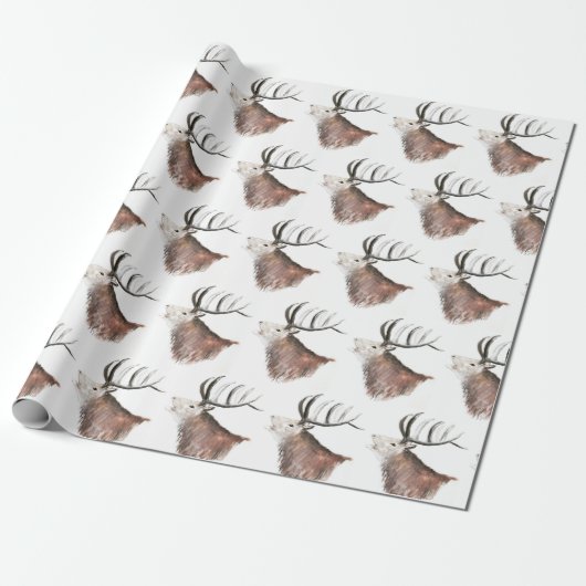Deer Pattern-Waterverf Rustige kerstwrapping Cadeaupapier (Uitgerold)