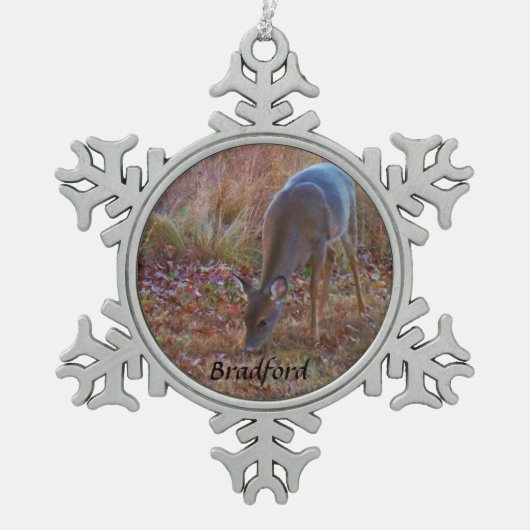 Deer, personaliseren met naam tin sneeuwvlok ornament (Voorkant)