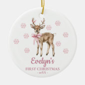 Deer Personalized Girl's First Christmas Keramisch Ornament (Voorkant)