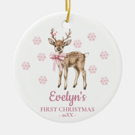 Deer Personalized Girl's First Christmas Keramisch Ornament