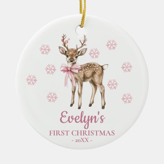 Deer Personalized Girl's First Christmas Keramisch Ornament (Voorkant)