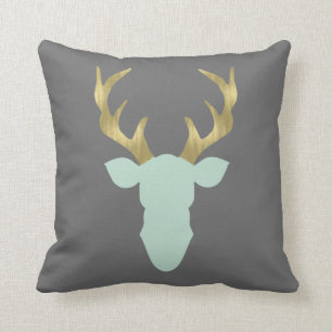 Deer Pillow, Deer Head, Antlers, bewerkbare kleur Kussen