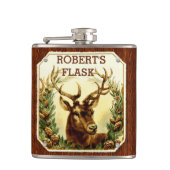 Deer Pine Cone, gepersonaliseerd voor houten korre Heupfles (Voorkant)