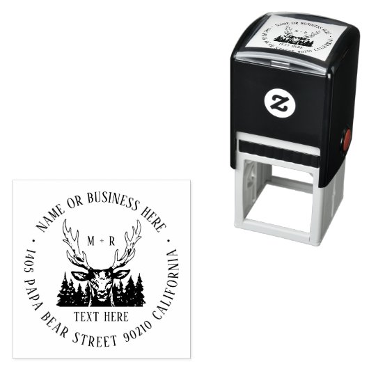 deer Pine Tree Monogram en retouradres Zelfinktende Stempel (In situ)