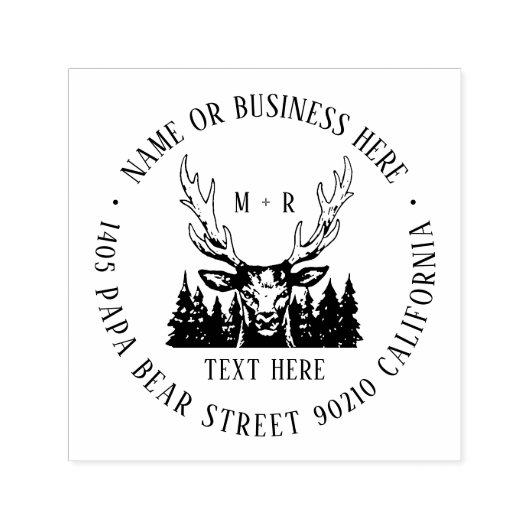 deer Pine Tree Monogram en retouradres Zelfinktende Stempel (Design)