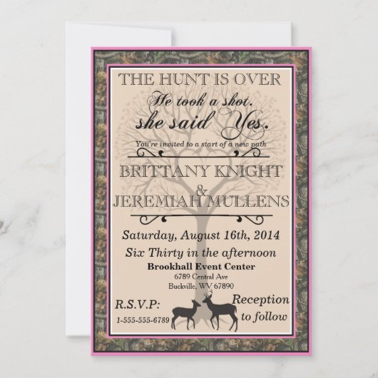 Deer Pink en Camouflage Wedding Uitnodiging (Voorkant)