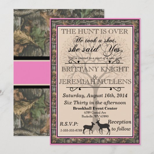 Deer Pink en Camouflage Wedding Uitnodiging (Voorkant / Achterkant)