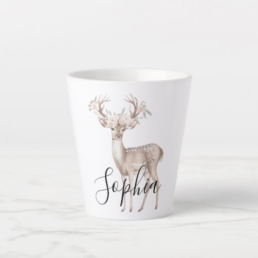Deer Pink Flowers Latte Mok (Voorkant)