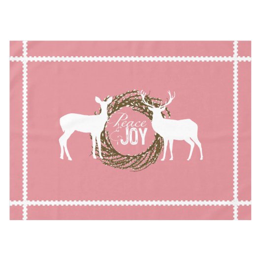 Deer Pink Peace Joy Wreath Tablecloth Tafelkleed (Voorkant (Horizontaal))
