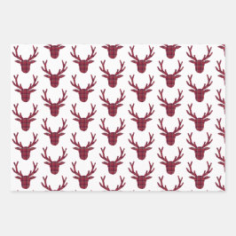 Deer Plaid Dark Red Burgundy Inpakpapier Vel