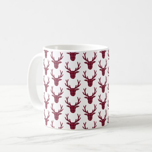 Deer Plaid Dark Red Burgundy Koffiemok (Voorkant links)