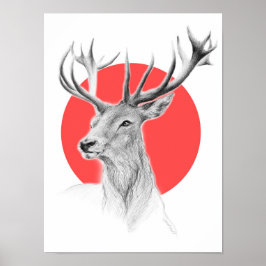 Deer portret Rode cirkel Dierkunst Poster