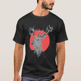 Deer portret Stg Rode cirkel Dierkunst T-shirt